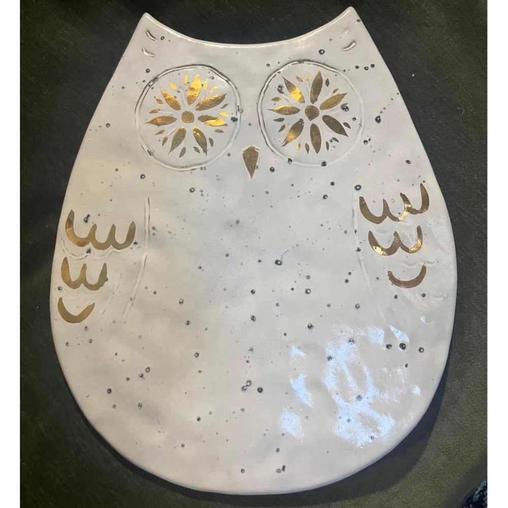 Anthropologie Lg Owl Portugal Pottery trivet Charcuterie platter decor Rare!